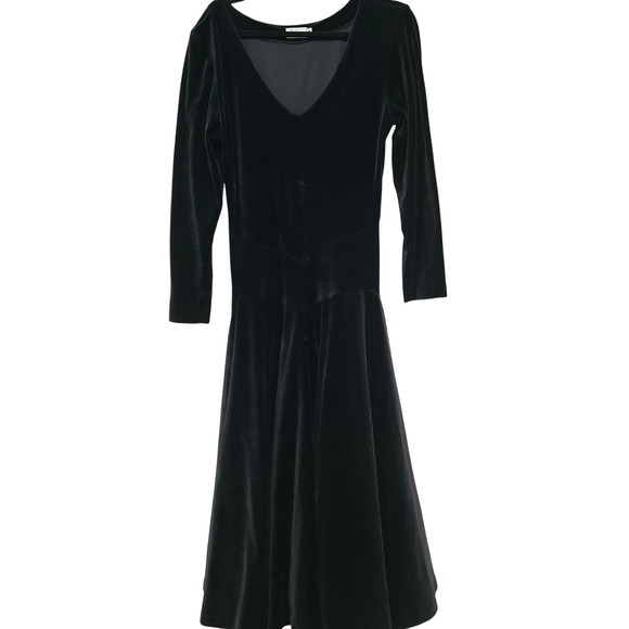 Devi Dresses & Skirts - Devi Black Velvet Long Sleeve Midi Dress 8152 Rayon Scoop Neck Womens Medium